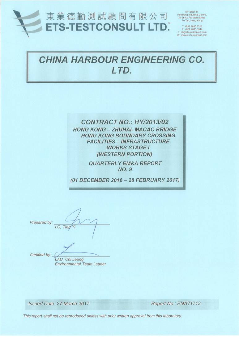 G:\Operations\Report\ENCH\ENV & CHEM\ENV_Monthly report\Contract No. HY201302\Quarterly Report\9th Quarterly Report\Signed Cover.jpg